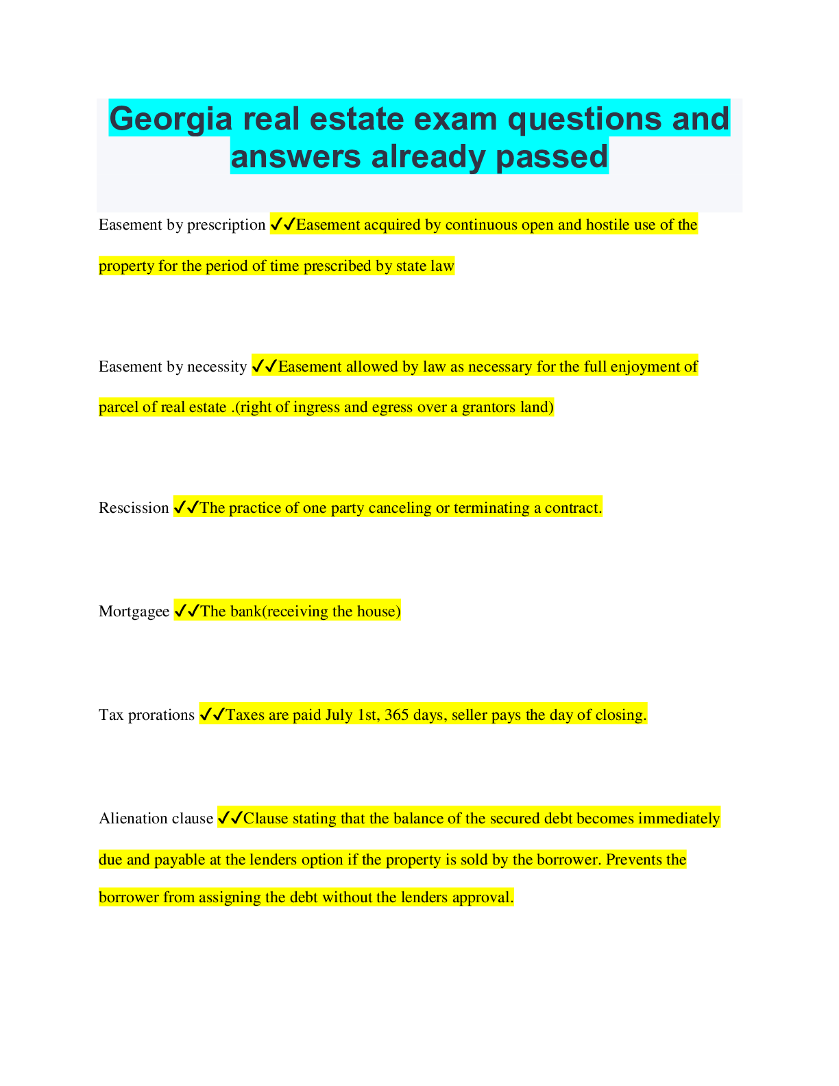 real estate exam questions and answers already passed